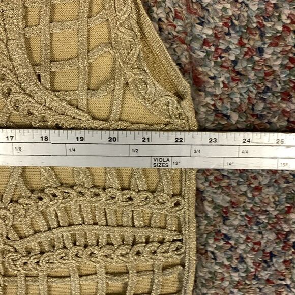 Vintage Lisa Originals Gold Metallic Lacy Crochet Open Front Vest Size L - Picture 6 of 11